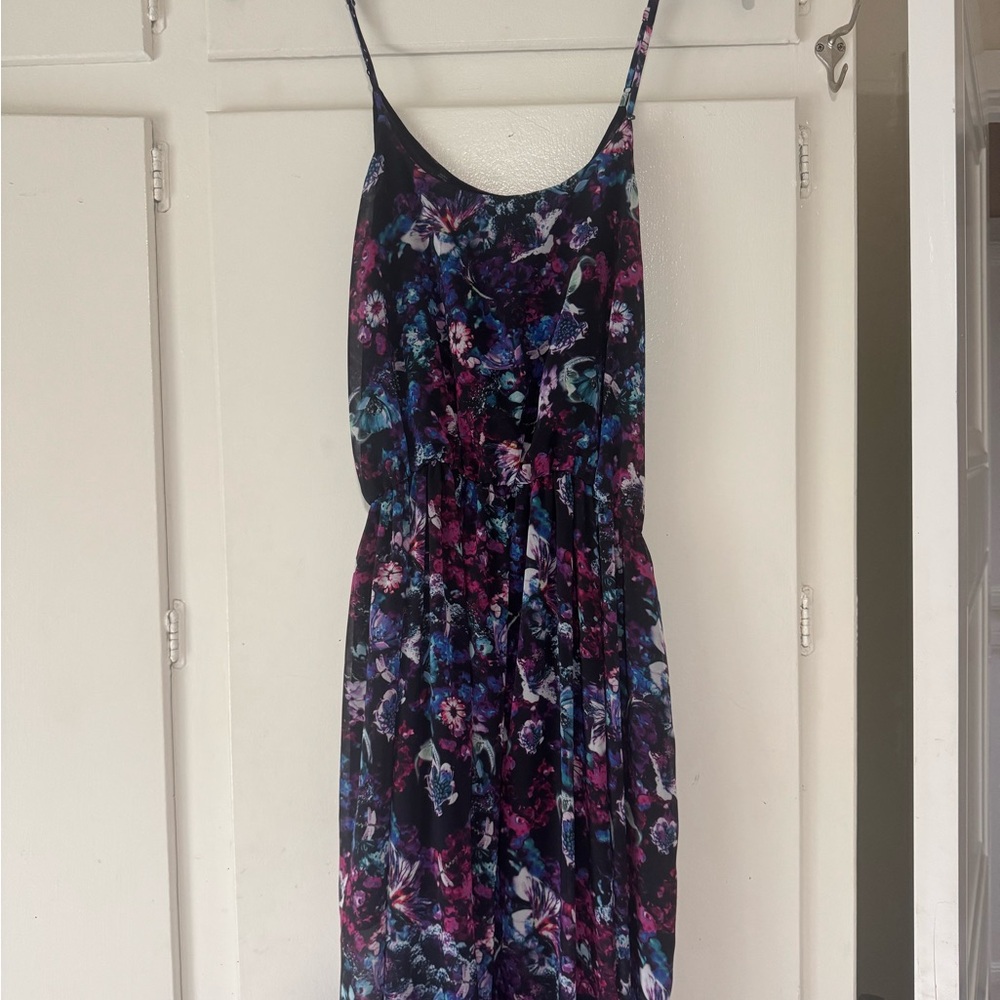 Guess Strapless Floral Dress - Black and Purple